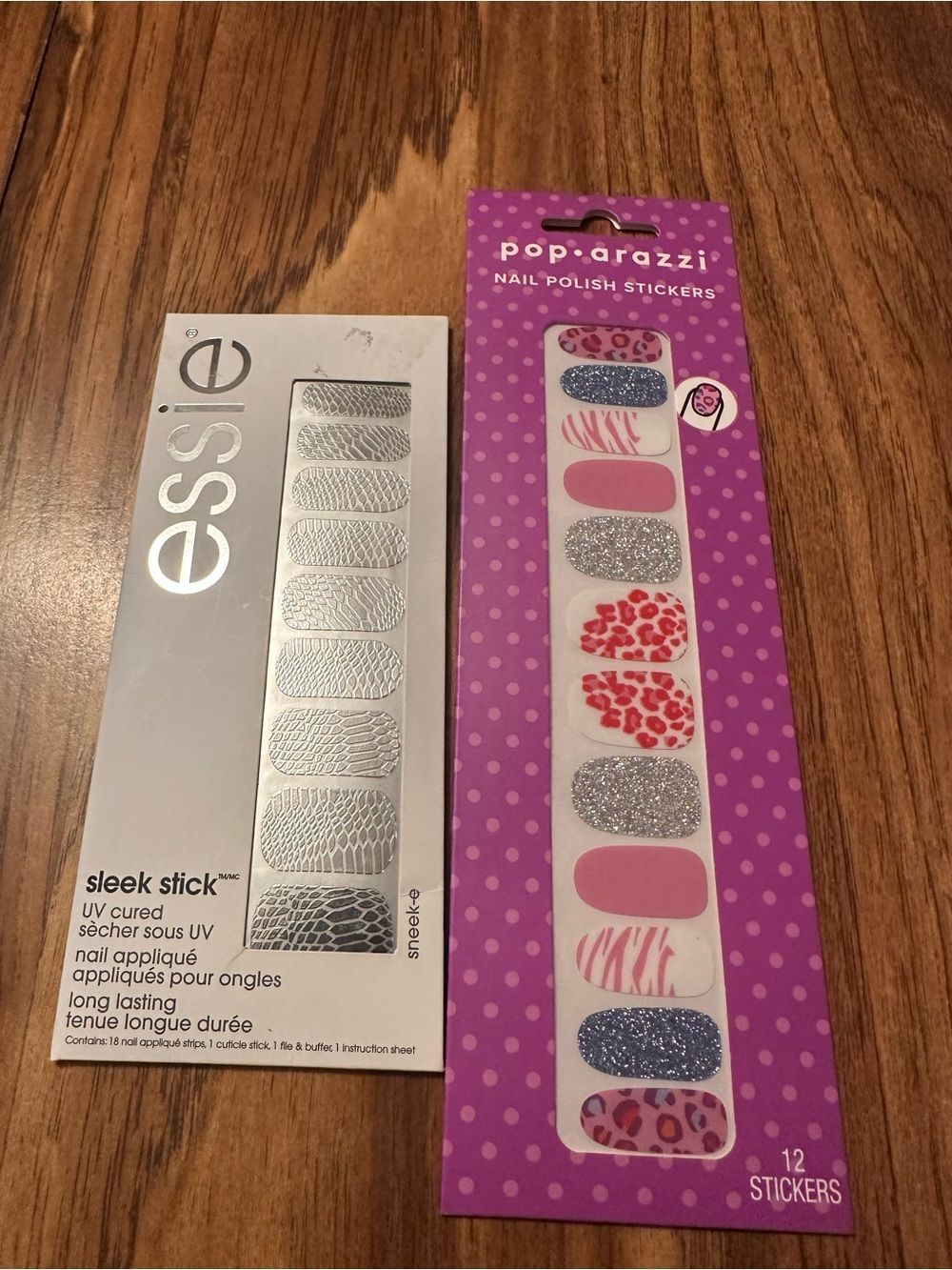 Essie & poparazzi nail sticker bundle-silver animal print pink